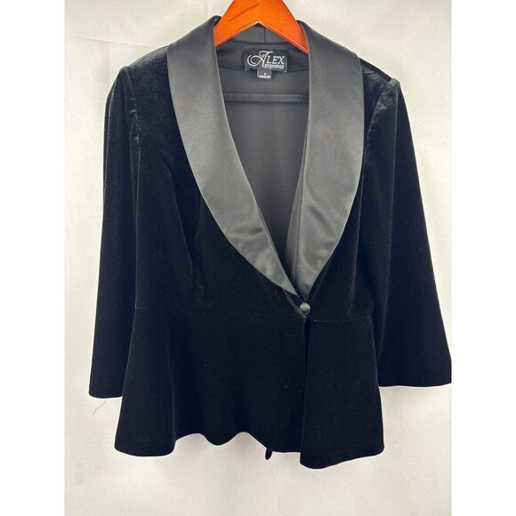 Alex Evenings Womens Black Velvet Blazer With Satin Collar Small - Picture 2 of 6